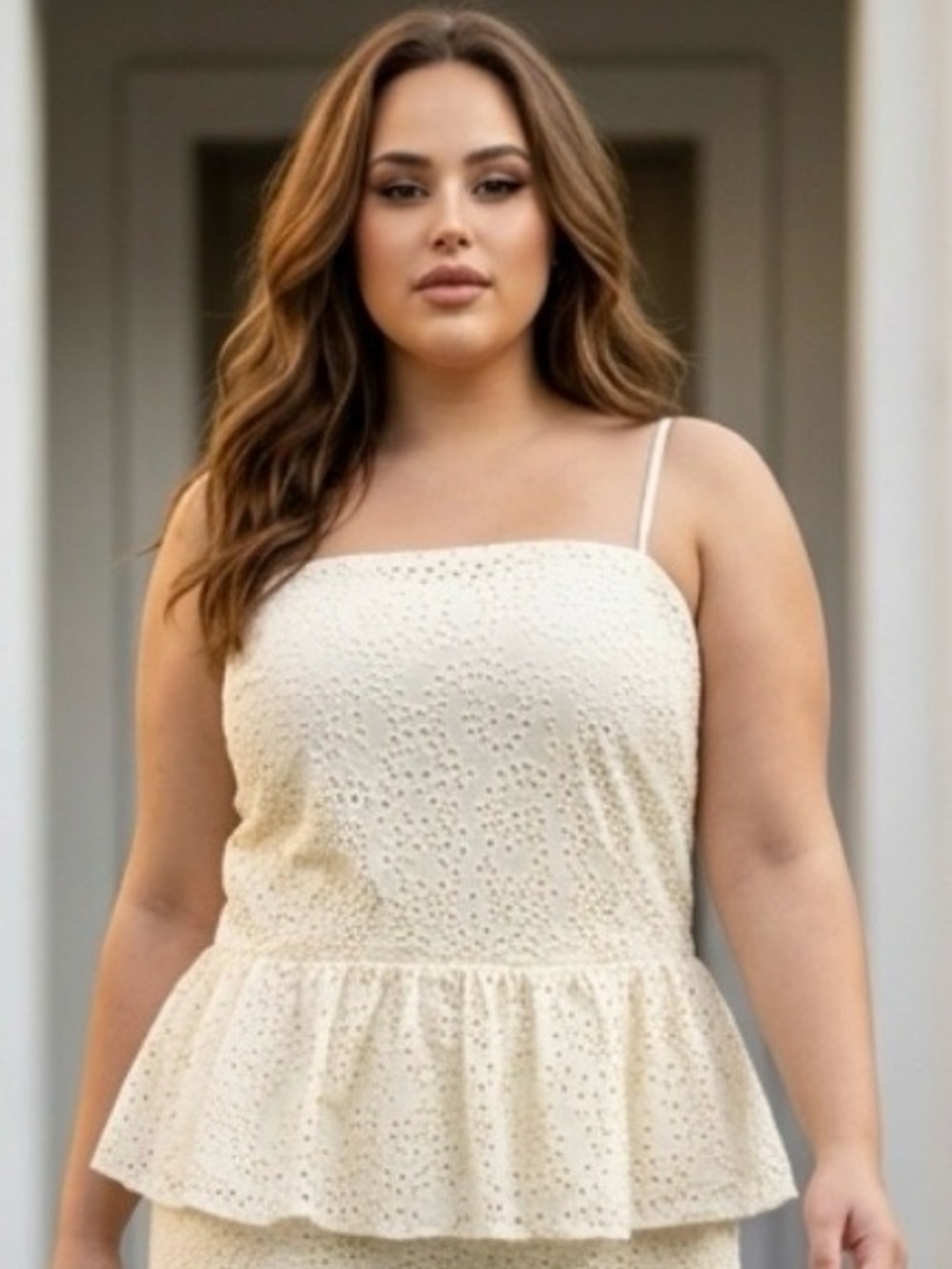 2 for $30 | Cream Eyelet Peplum Camisole